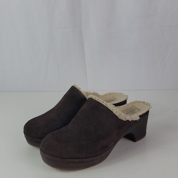 Crocs Sarah Brown Suede Leather Women's Clogs - Picture 6 of 15